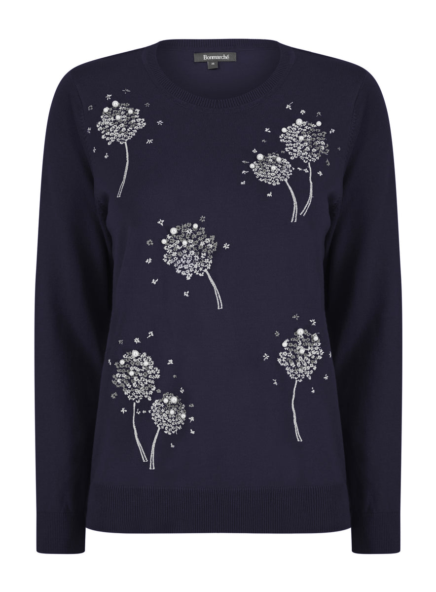 Bon Marche Pearl and Embroidery Dandelion Jumper 3 Colours Yourstyleoutlet