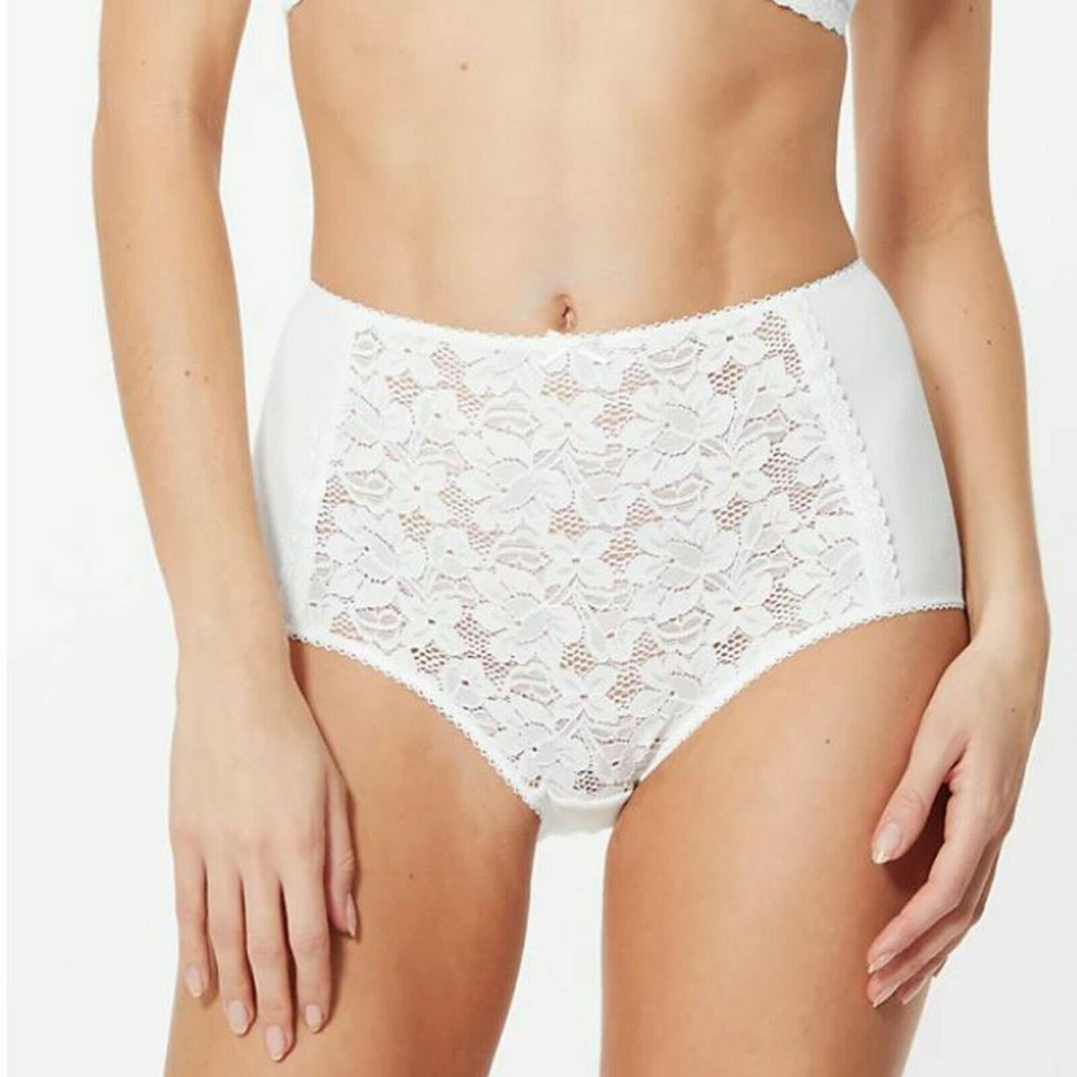 Ex Famous Store 3 Pack Full Brief Knickers Lace Front Cotton Blend
