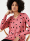 Ladies Pink Heart Print Soft Touch Jumper