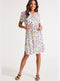 Ladies Short Sleeve Floral Print Zip Front Dress