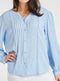 Ladies Long Sleeve Pintuck Blouse In Ivory & Blue