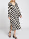 Ladies Stripe V Neck Midi Tea Dress