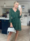 Polka Dot Faux Wrap Mini Dress With Elasticated Waist In Green Chiffon