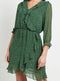 Polka Dot Faux Wrap Mini Dress With Elasticated Waist In Green Chiffon