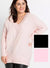 Ladies Plus Size Baggy Ribbed V Neck Jumper Pink Black