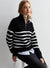 Ladies Striped Quarter Zip Jumper in Black And White