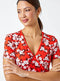 Ex Roman Red Floral Print Wrap V-Neck Stretch Top