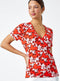 Ex Roman Red Floral Print Wrap V-Neck Stretch Top