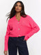 Ladies Pink Boxy Cut Cropped Cardigan Pink