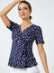 Ex Roman Navy Spot Print Side Twist Wrap Top