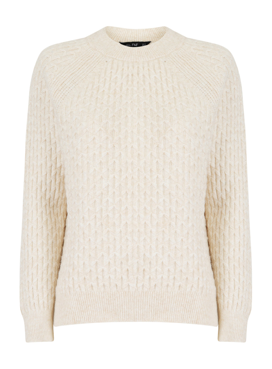 Ladies F&F Tesco Ribbed Cable Knit Jumper Blue & Cream– Yourstyleoutlet