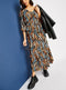 Ladies Swirl Print Gathered Waist Maxi Puff Sleeve Dress